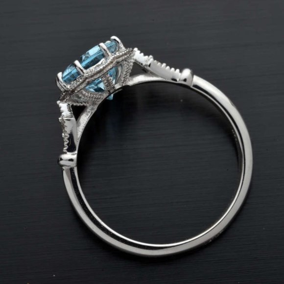*NEW 925 Sterling Silver Aquamarine Diamond Ring - Picture 4 of 7